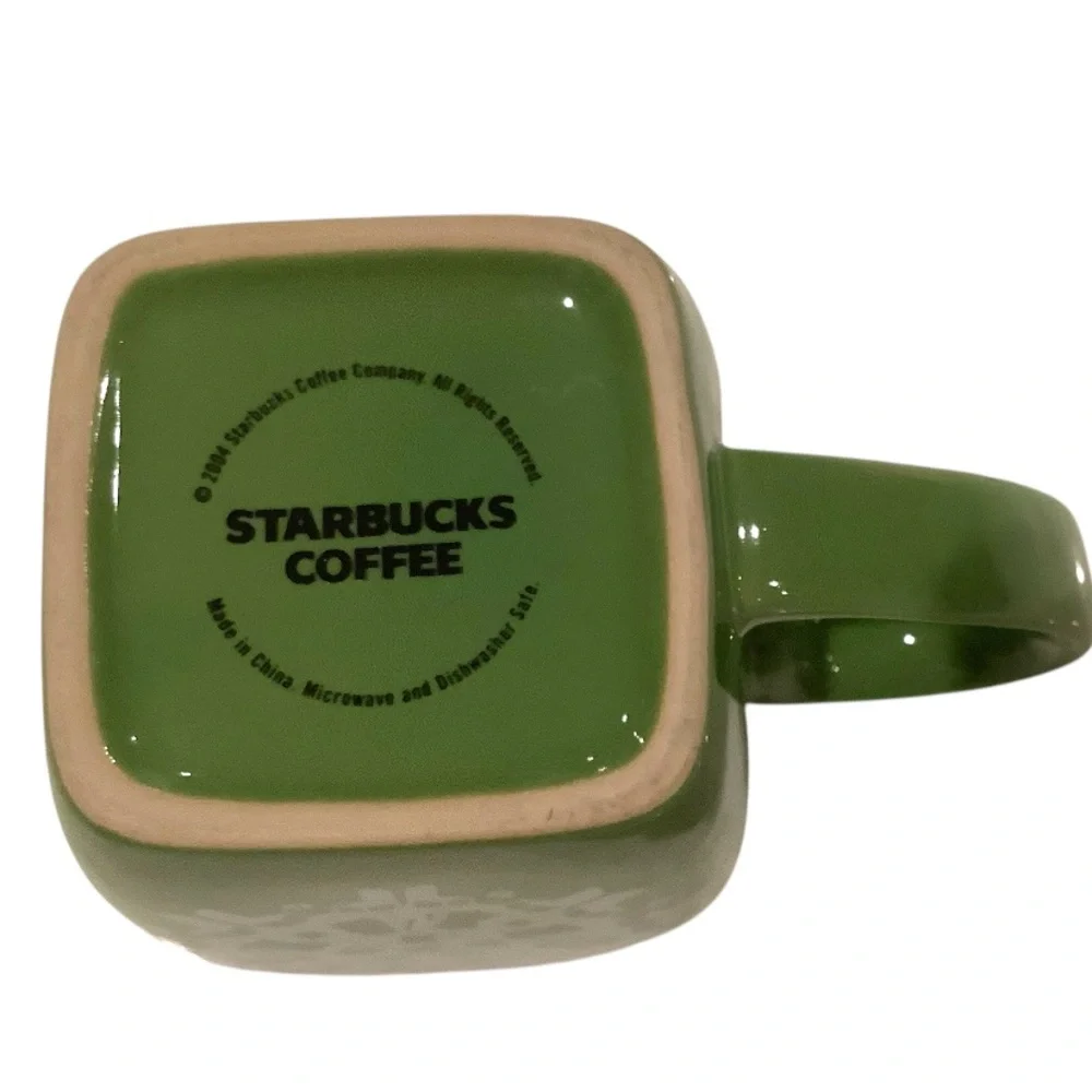 Starbucks 2004 Green Square Snowflake Retro Coffee Pot Mug